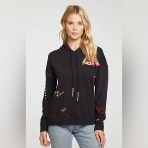 NWT Chaser Love Black Embroidered Women's Hoodie Size Small